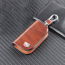 Load image into Gallery viewer, Car Logo Leather Wood Texture Car Key Case
